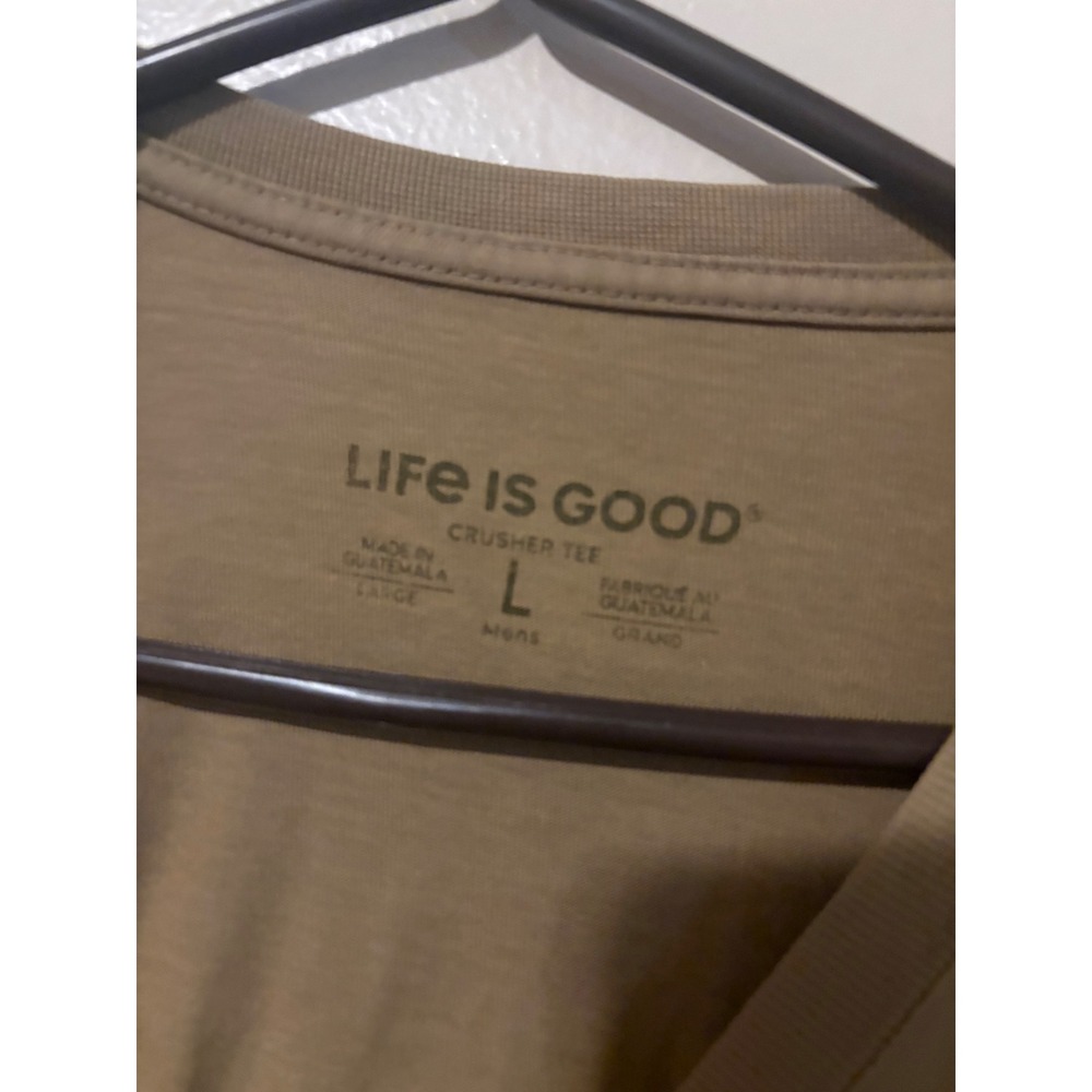 Life is Good Mens Large Crusher Tee Long Sleeve Wake Up & Smell The Campfire Tan - Picture 2 of 5